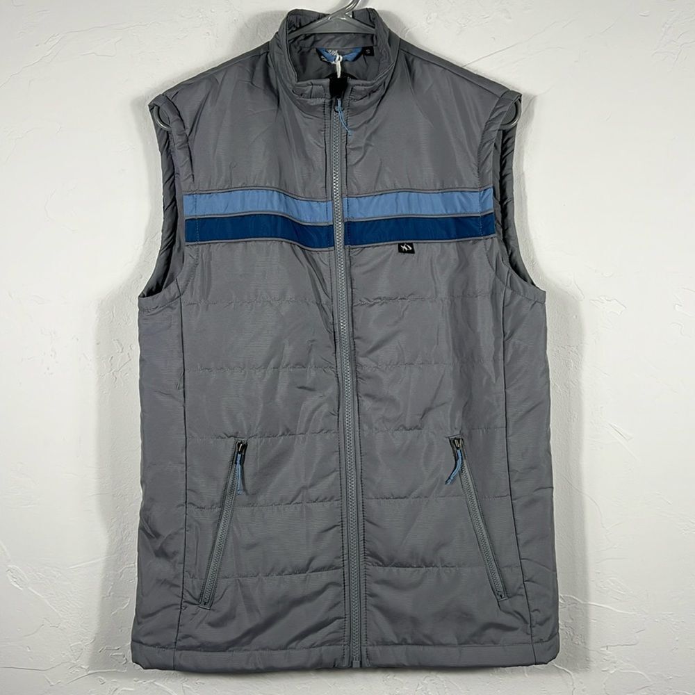 🎣🐟 “NWT” Fish Hippie Wendpac sport Puffer Vest Jacket Gray/Blue - Men Sz Small